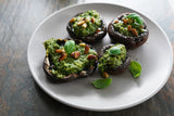 Baked Mushrooms with Fresh Kale Pesto - Hanna Sillitoe