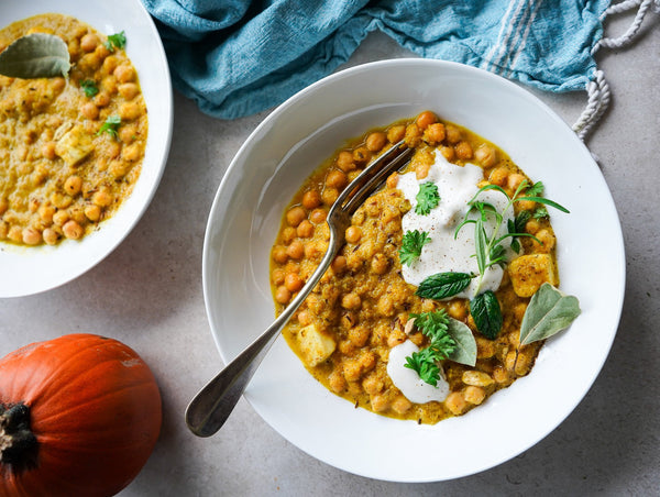 Roast Pumpkin Curry with Chickpeas and Ginger Tofu