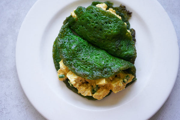 Spinach Pancakes with Tofu 'Egg' and Chives