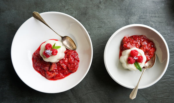 Vegan Panna Cotta with Raspberry and Rhubarb